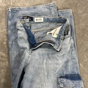 GAP Wide Leg Cargo Jeans Womens 14/32R Light Blue High Rise Denim